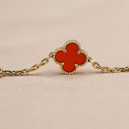 [Luxe Jewelry]CLOVER 5 MOTIFS RED AGATE  BRACELET