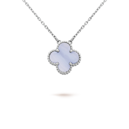 [Luxe Jewelry]CLOVER 15MM BLUE CHALCEDONY NECKLACE SILVER
