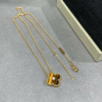 [Luxe Jewelry]CLOVER 15MM DIAMOND AND YELLOW TIGER'S EYE AGATE necklace