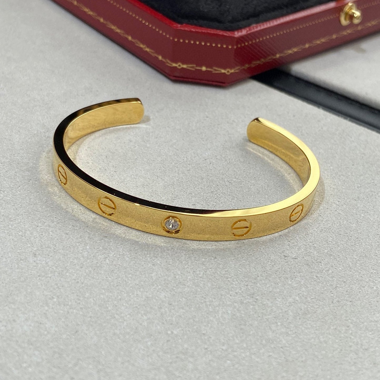 [Luxe Jewelry]LOVE BRACELET 6.1MM 1 DIAMOND OPEN CUFF