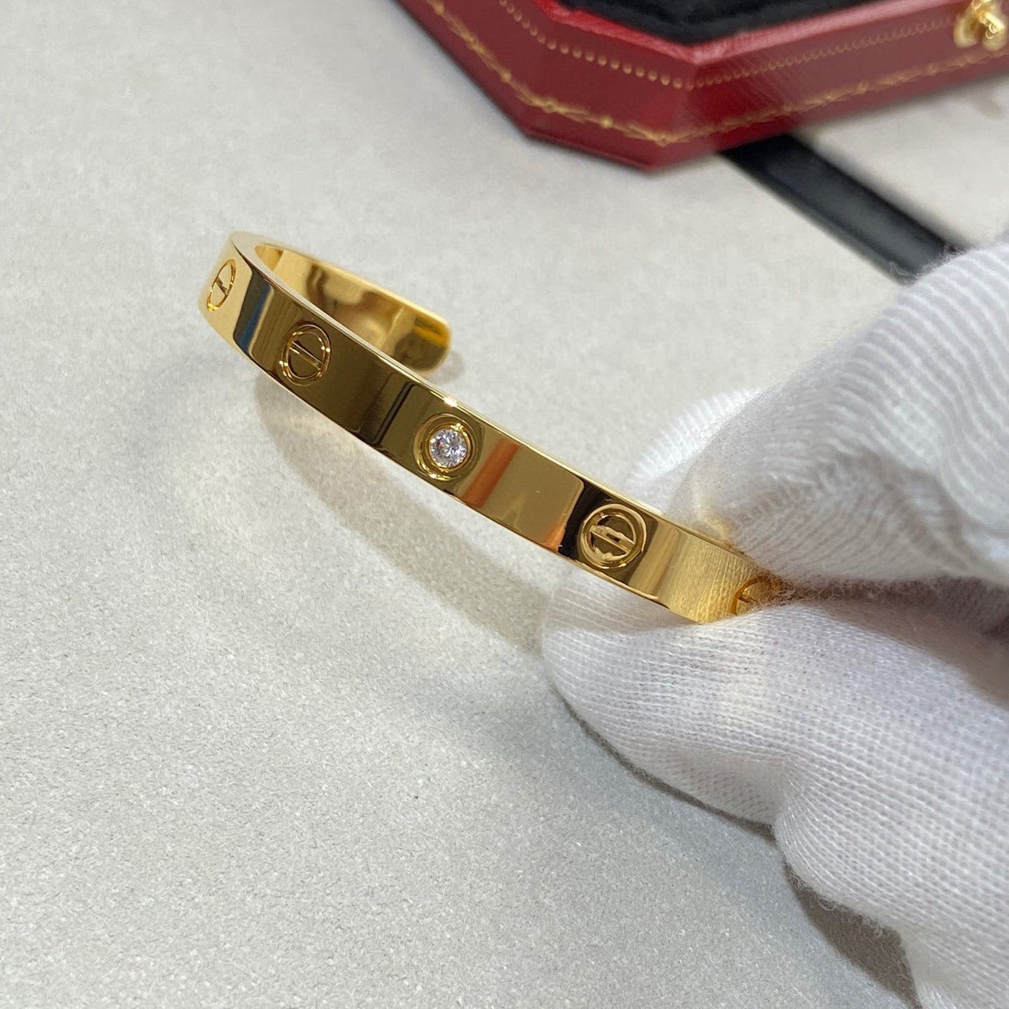 [Luxe Jewelry]LOVE BRACELET 6.1MM 1 DIAMOND OPEN CUFF