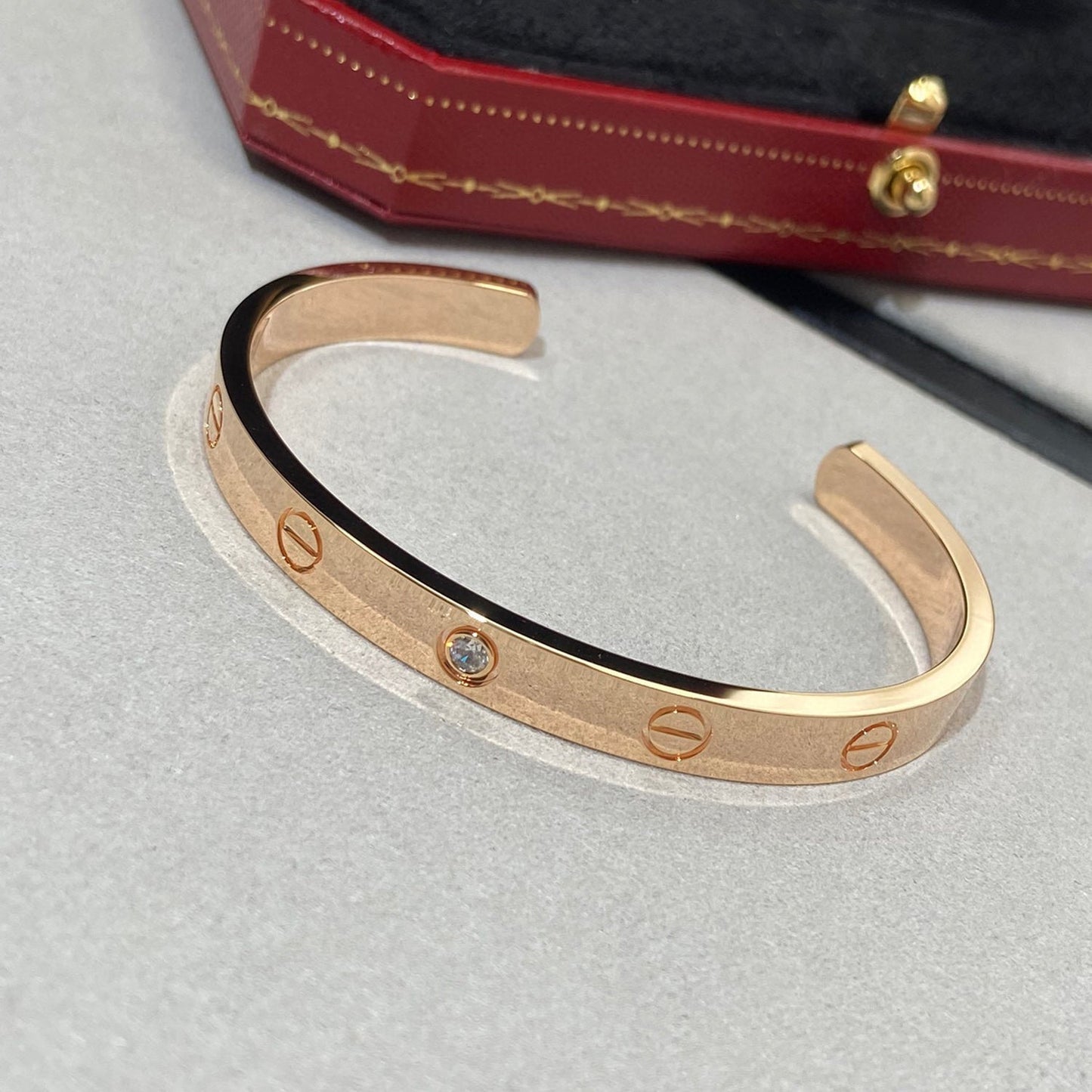 [Luxe Jewelry]LOVE BRACELET 6.1MM 1 DIAMOND OPEN CUFF