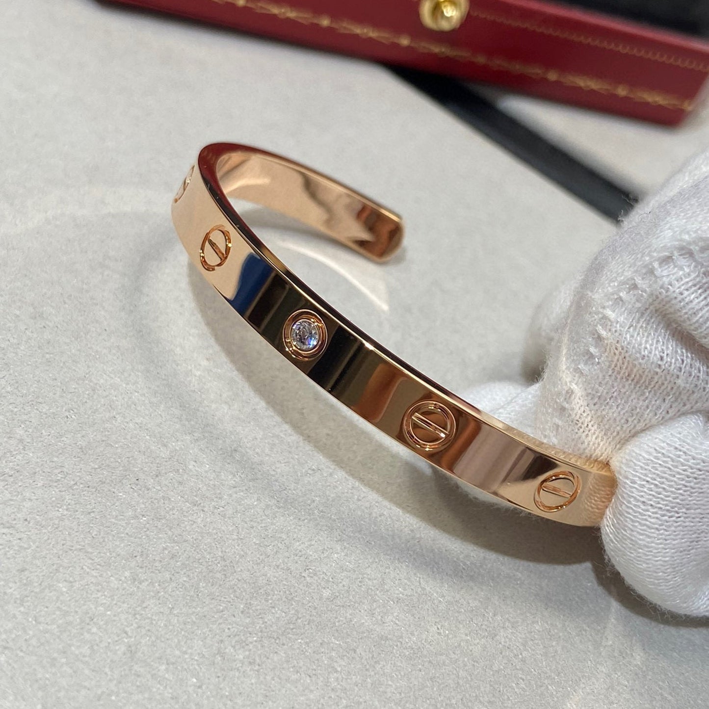 [Luxe Jewelry]LOVE BRACELET 6.1MM 1 DIAMOND OPEN CUFF
