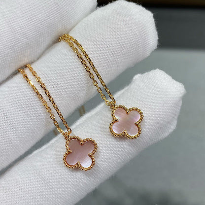 [Luxe Jewelry]CLOVER 15MM PINK MOTHER-OF-PEARL SINGLE FLOWER NECKLACE