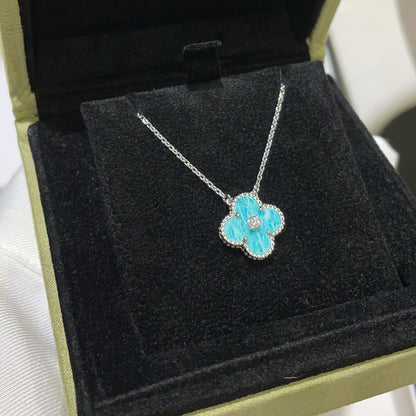 [Luxe Jewelry]CLOVER 15MM DIAMOND SVRES PORCELAIN  NECKLACE SILVER