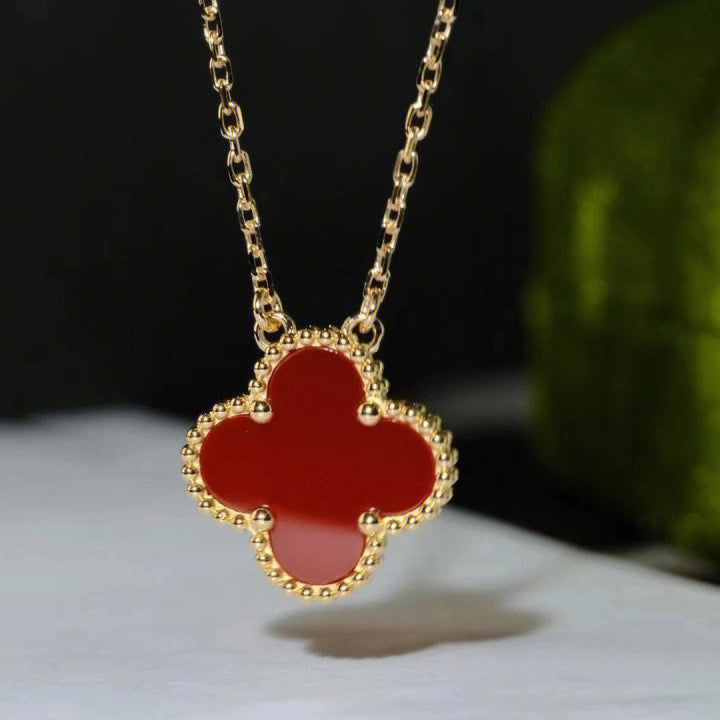 [Luxe Jewelry]CLOVER 15MM CARNELIAN SINGLE FLOWER NECKLACE
