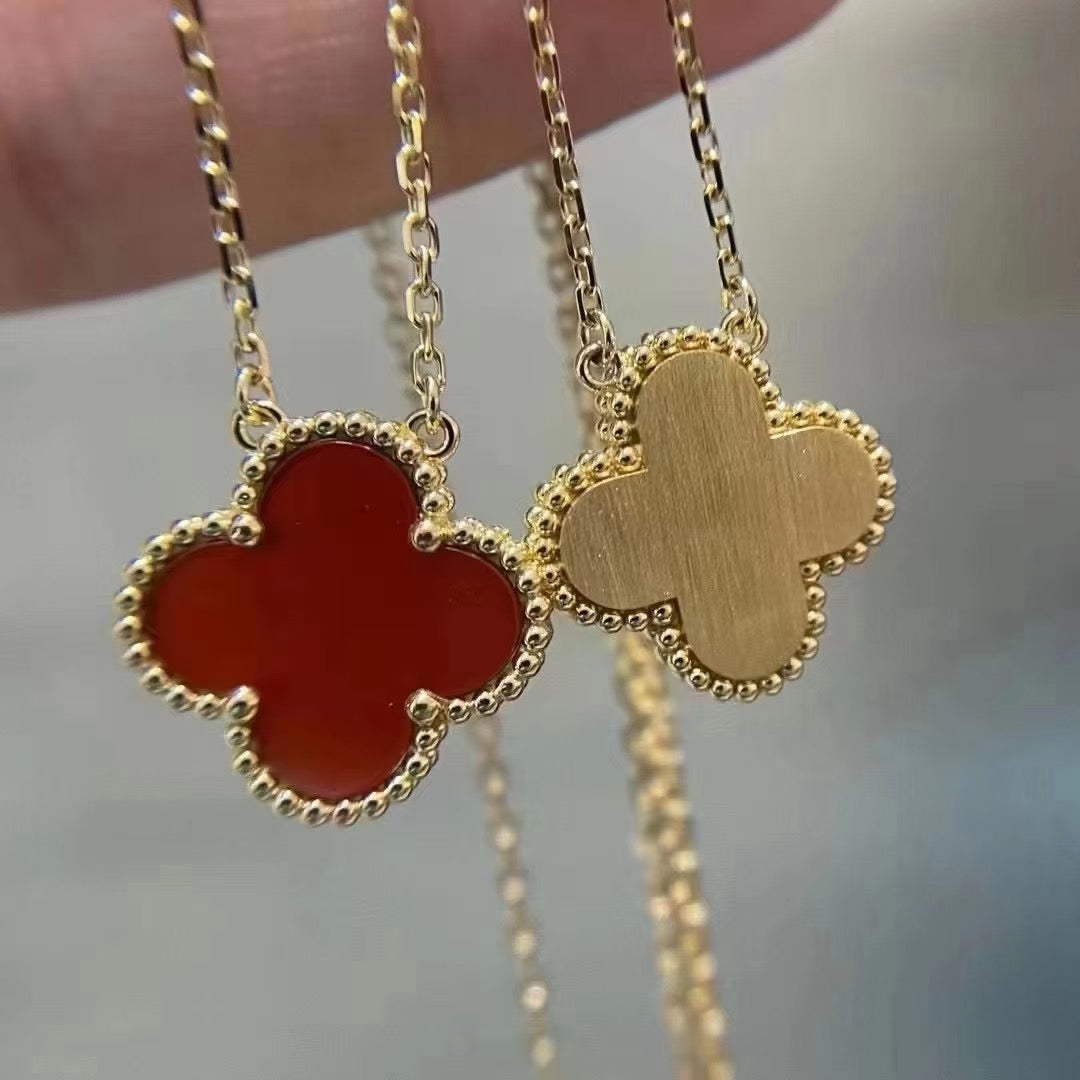 [Luxe Jewelry]CLOVER 15MM CARNELIAN SINGLE FLOWER NECKLACE