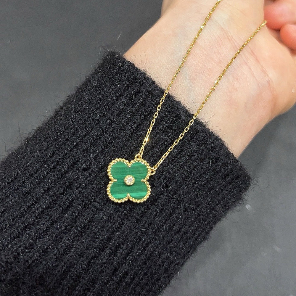 [Luxe Jewelry]CLOVER 15MM DIAMOND TURQUOISE NECKLACE