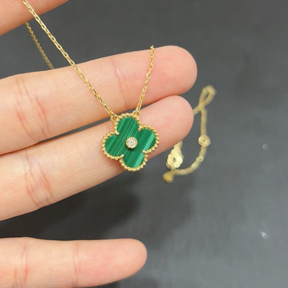 [Luxe Jewelry]CLOVER 15MM DIAMOND TURQUOISE NECKLACE
