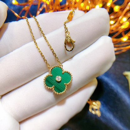 [Luxe Jewelry]CLOVER 15MM DIAMOND TURQUOISE NECKLACE