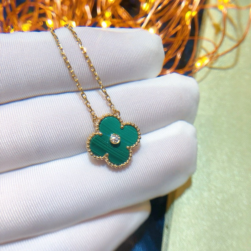 [Luxe Jewelry]CLOVER 15MM DIAMOND TURQUOISE NECKLACE
