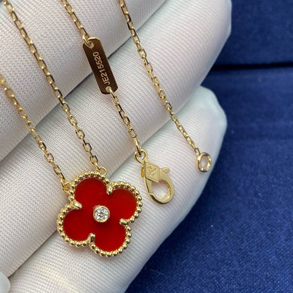 [Luxe Jewelry]CLOVER 15MM DIAMOND CARNELIAN NECKLACE