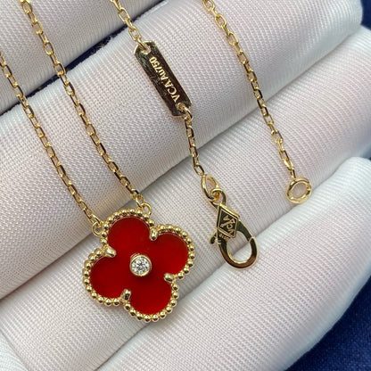 [Luxe Jewelry]CLOVER 15MM DIAMOND CARNELIAN NECKLACE