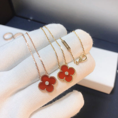 [Luxe Jewelry]CLOVER 15MM DIAMOND CARNELIAN NECKLACE