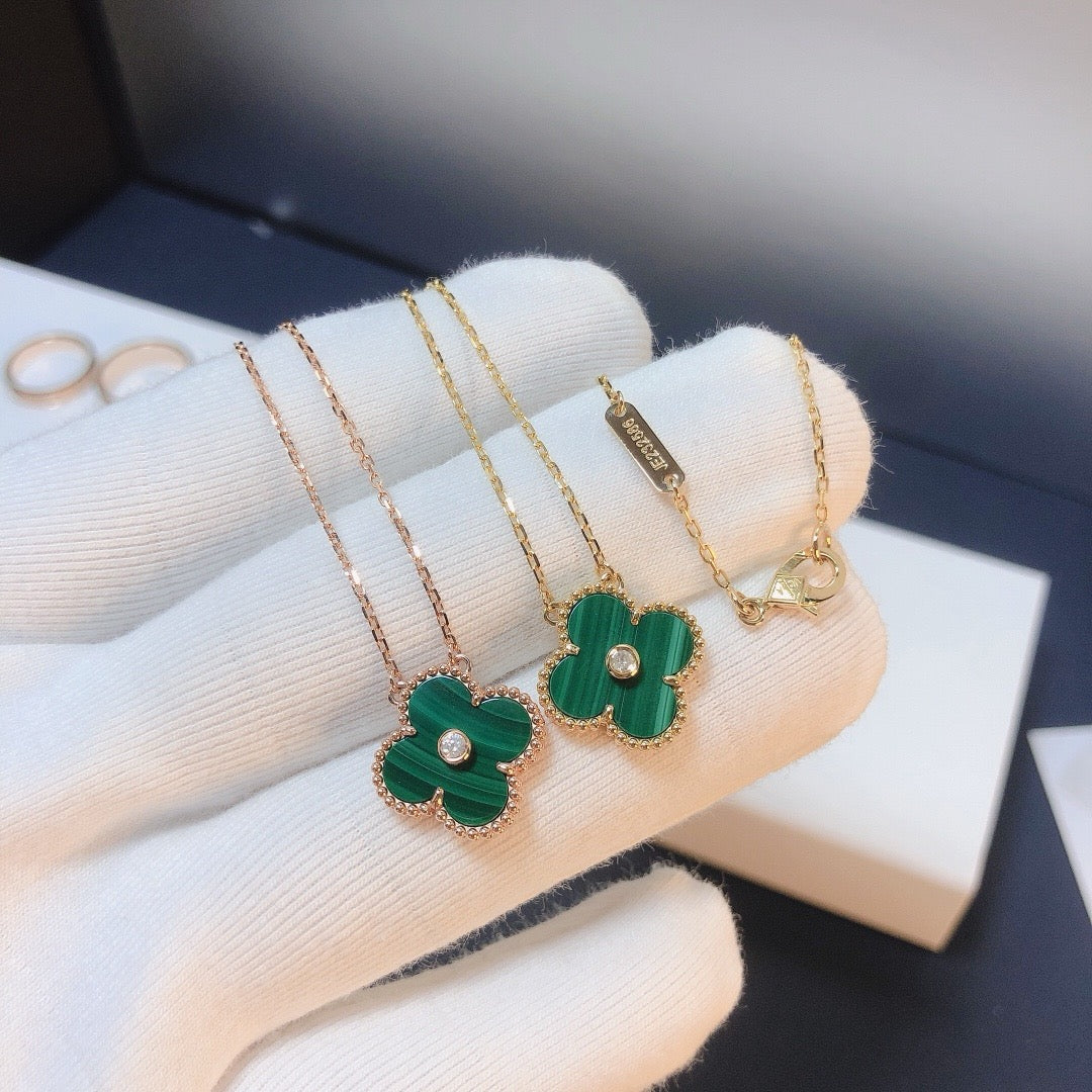 [Luxe Jewelry]CLOVER 15MM DIAMOND TURQUOISE NECKLACE