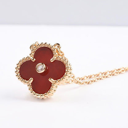 [Luxe Jewelry]CLOVER 15MM DIAMOND CARNELIAN NECKLACE