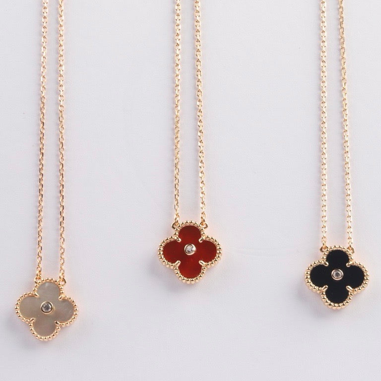 [Luxe Jewelry]CLOVER 15MM DIAMOND CARNELIAN NECKLACE