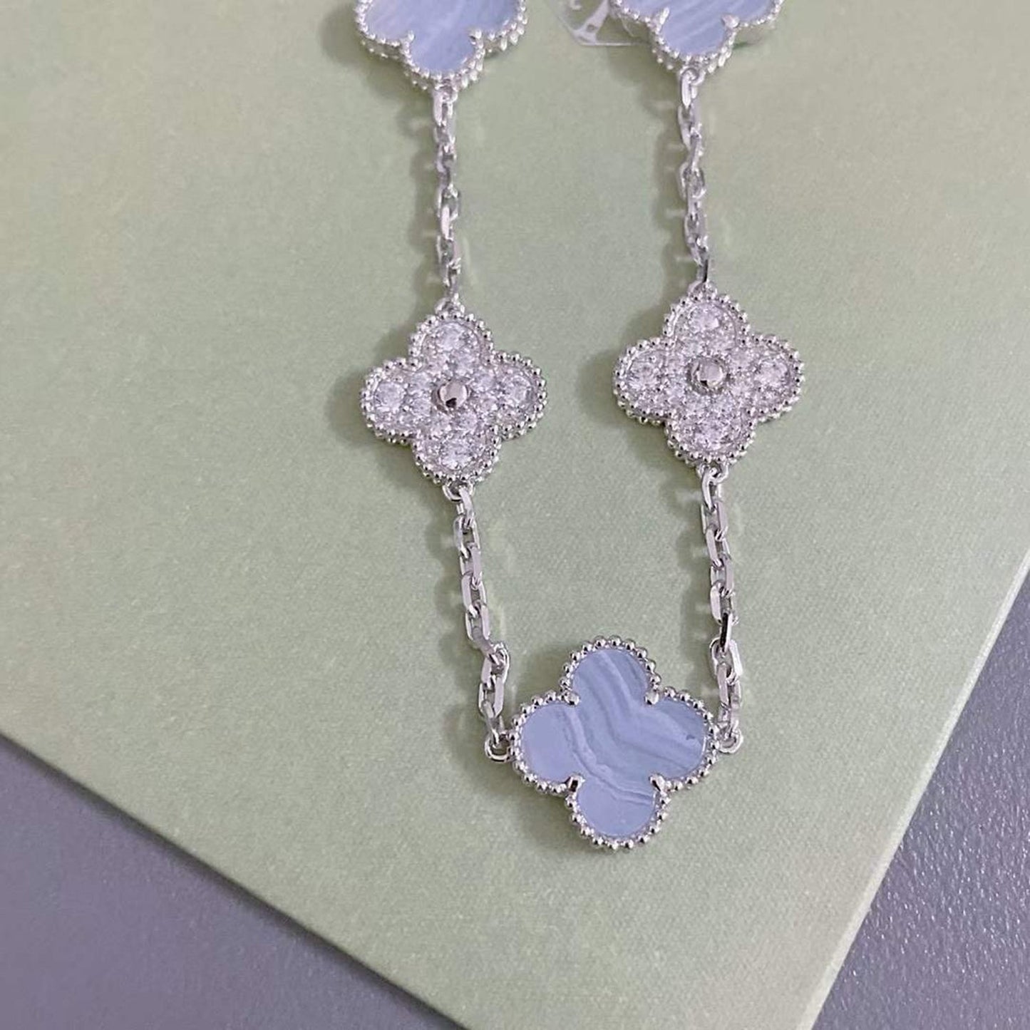 [Luxe Jewelry]CLOVER  5 MOTIF DIAMOND PURPLE CHALCEDONY BRACELET SILVER