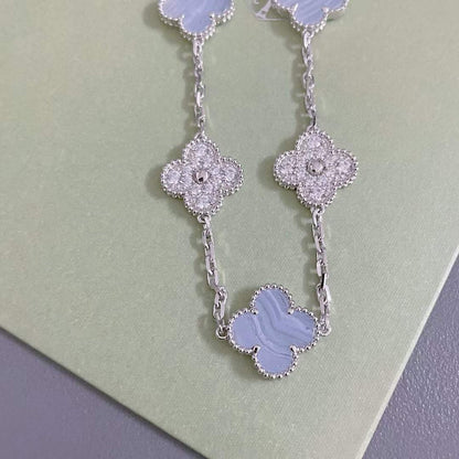 [Luxe Jewelry]CLOVER  5 MOTIF DIAMOND PURPLE CHALCEDONY BRACELET SILVER