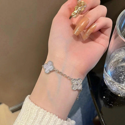 [Luxe Jewelry]CLOVER  5 MOTIF DIAMOND PURPLE CHALCEDONY BRACELET SILVER