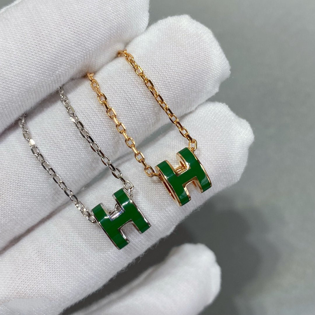 [Luxe Jewelry]POP H GREEN NECKLACE SILVER AND GOLD
