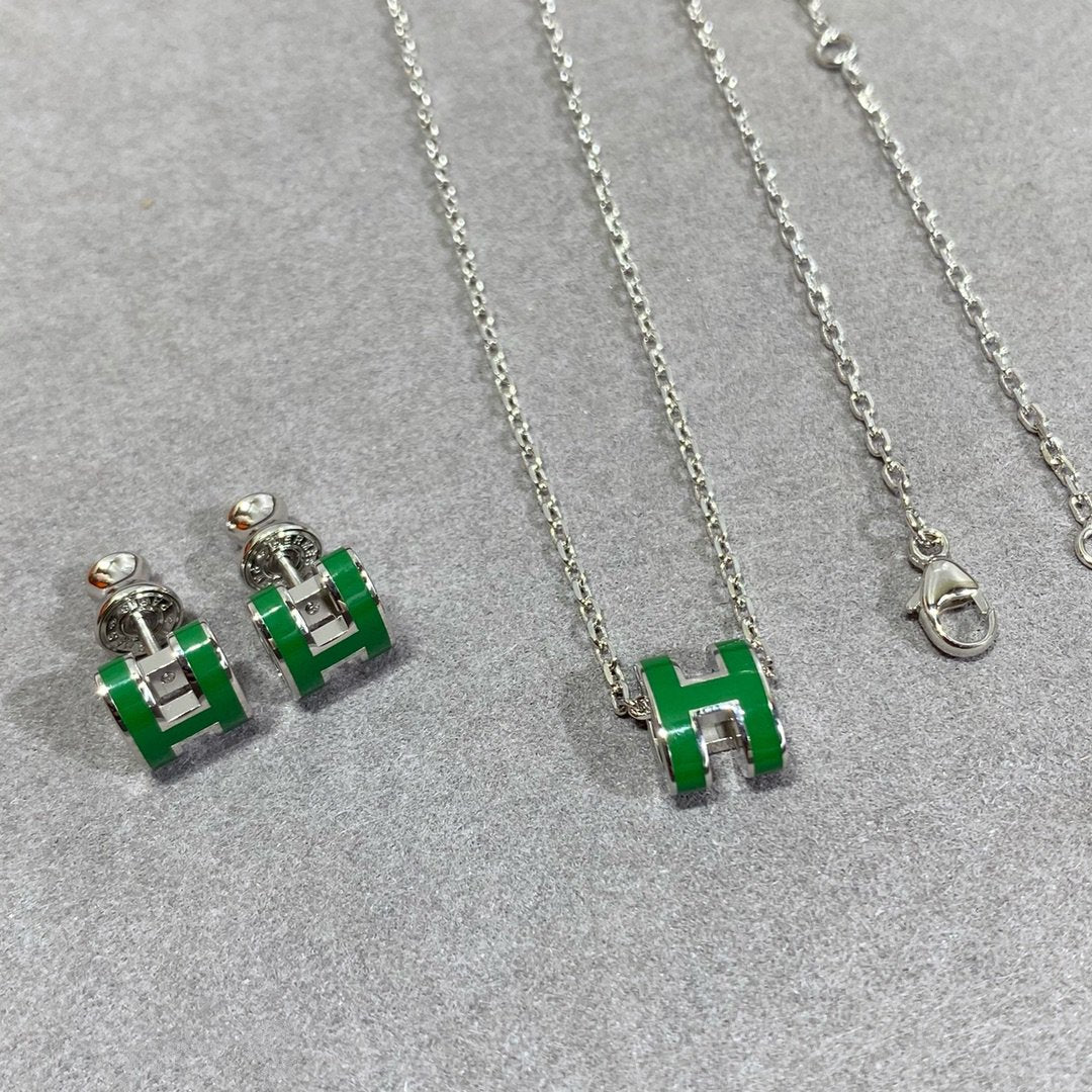 [Luxe Jewelry]POP H GREEN NECKLACE SILVER AND GOLD
