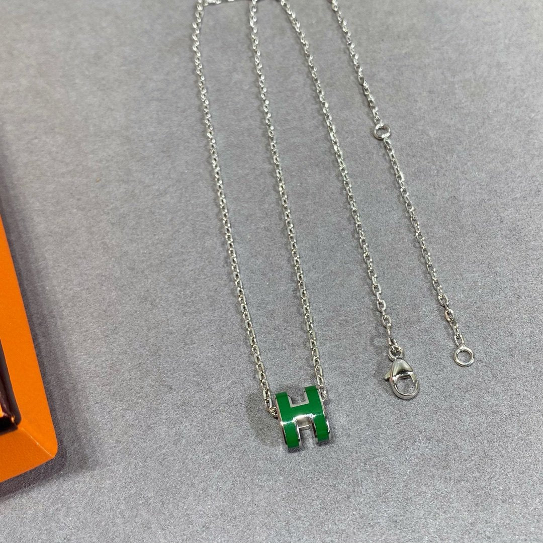 [Luxe Jewelry]POP H GREEN NECKLACE SILVER AND GOLD
