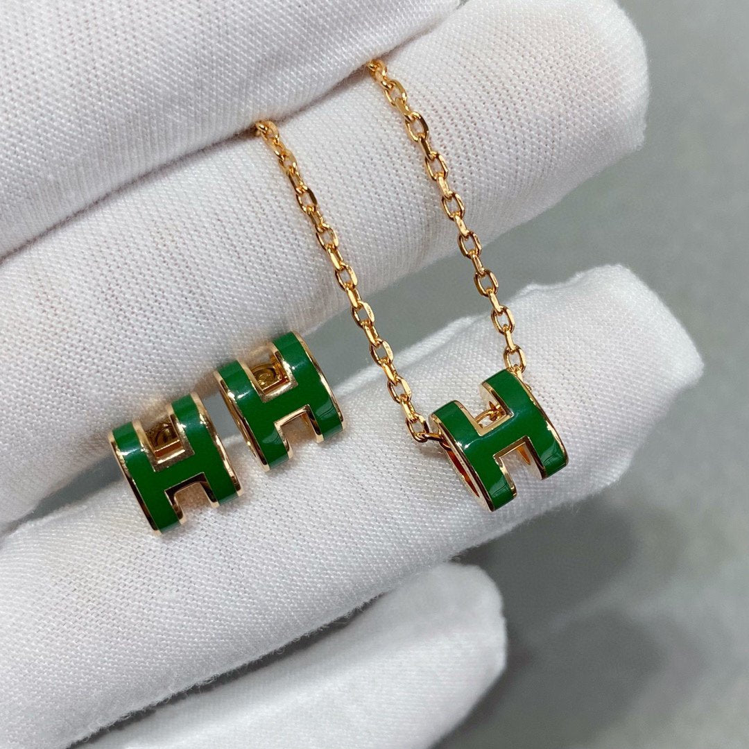 [Luxe Jewelry]POP H GREEN NECKLACE SILVER AND GOLD