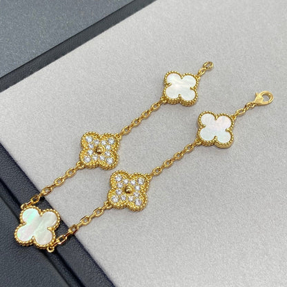 [Luxe Jewelry]CLOVER BRACELET 5 MOTIF WHITE MOP DIAMOND