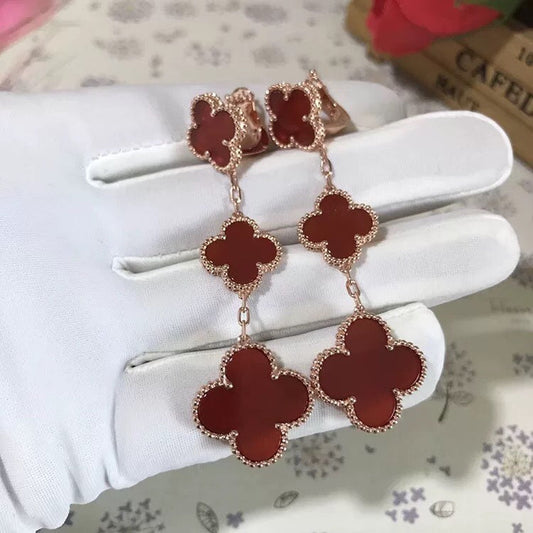 [Luxe Jewelry]CLOVER 3 MOTIF CARNELIAN DROP EARRINGS