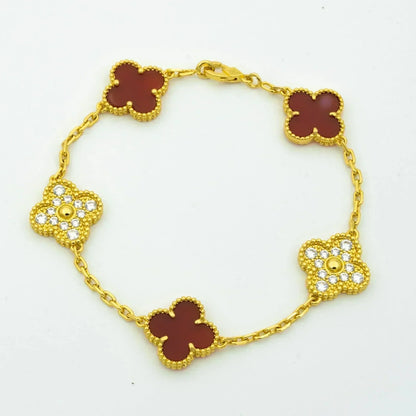 [Luxe Jewelry]CLOVER 5 MOTIFS CARNELIAN DIAMOND BRACELET