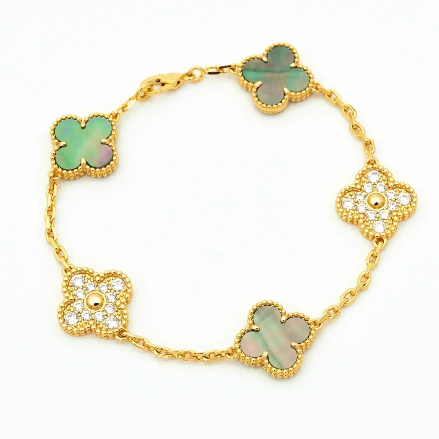 [Luxe Jewelry]CLOVER 5 MOTIF GRAY MOP DIAMOND BRACELET