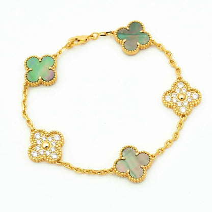 [Luxe Jewelry]CLOVER 5 MOTIF GRAY MOP DIAMOND BRACELET