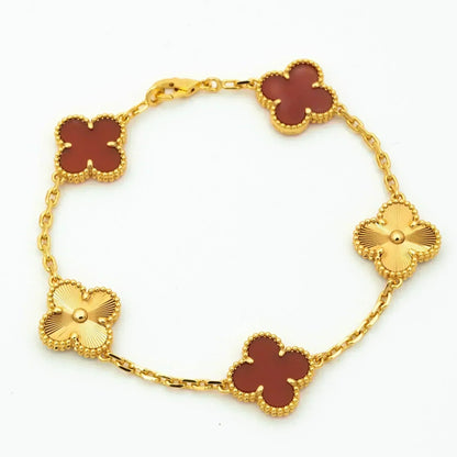 [Luxe Jewelry]CLOVER  5 MOTIFS CARNELIAN GOLD BRACELET