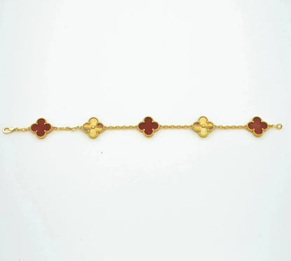 [Luxe Jewelry]CLOVER  5 MOTIFS CARNELIAN GOLD BRACELET