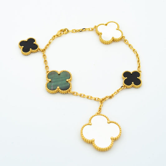 [Luxe Jewelry]CLOVER BRACELET 5 MOTIFS ONYX MOP