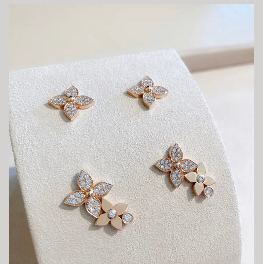 [Luxe Jewelry]STAR BLOSSOM STUD EARRINGS PINK GOLD DIAMONDS