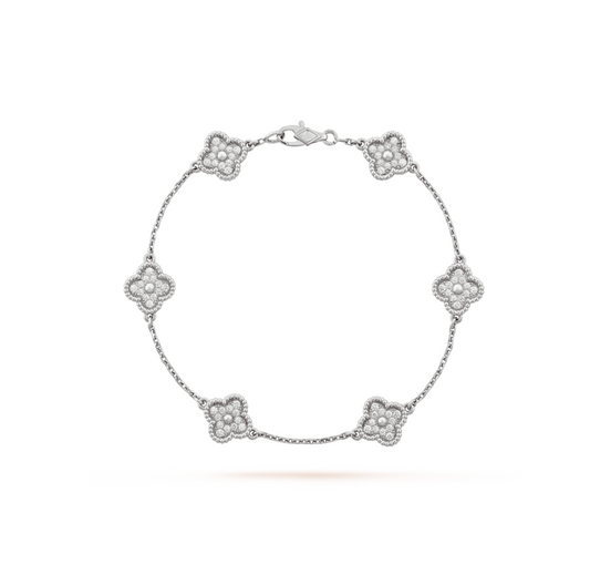 [Luxe Jewelry]CLOVER 6 MOTIF SILVER DIAMOND BRACELET