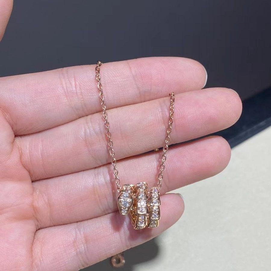 [Luxe Jewelry]SERPENTI PINK GOLD NECKLACE DOUBLE RING DIAMOND