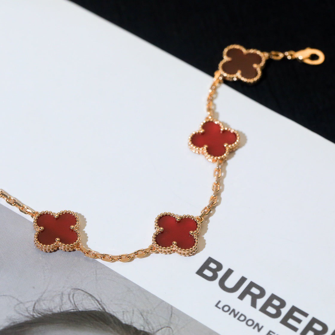 [Luxe Jewelry]CLOVER 5 MOTIFS RED AGATE  BRACELET
