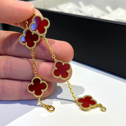 [Luxe Jewelry]CLOVER 5 MOTIFS RED AGATE  BRACELET
