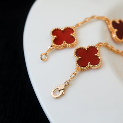 [Luxe Jewelry]CLOVER 5 MOTIFS RED AGATE  BRACELET