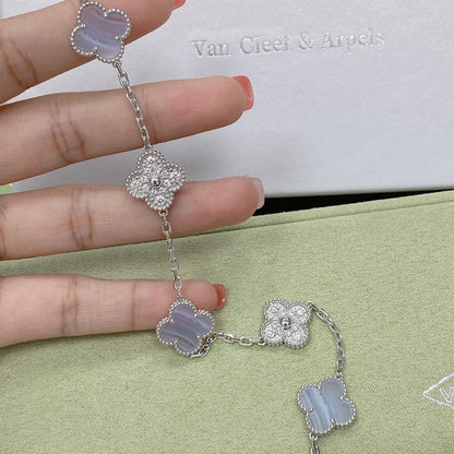[Luxe Jewelry]CLOVER  5 MOTIF DIAMOND PURPLE CHALCEDONY BRACELET SILVER