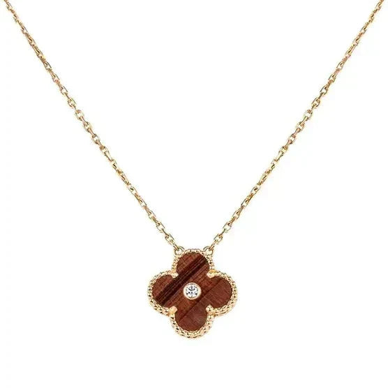 [Luxe Jewelry]CLOVER 15MM DIAMOND AND YELLOW TIGER'S EYE AGATE necklace