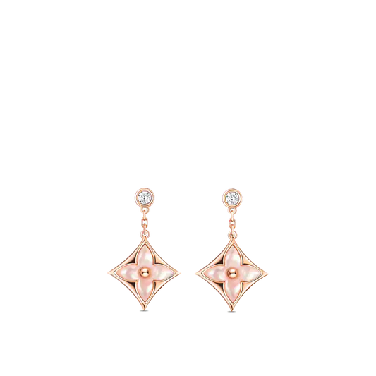 [Luxe Jewelry]DOUBLE STAR PINK GOLD MOP DROP EARRINGS