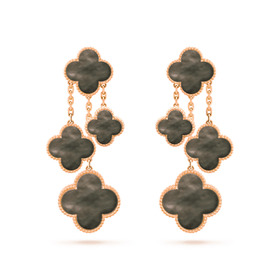 [Luxe Jewelry]CLOVER EARRINGS DARK MOP 4 MOTIFS ROSE GOLD