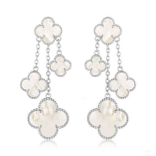 [Luxe Jewelry]CLOVER EARRINGS WHITE MOP 4 MOTIFS SILVER