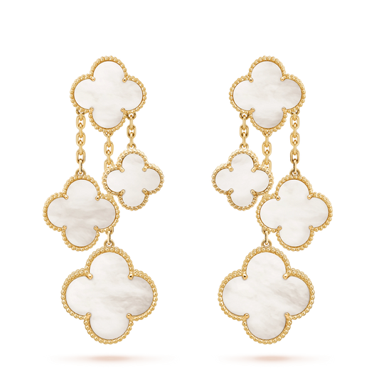 [Luxe Jewelry]CLOVER EARRINGS WHITE MOP 4 MOTIFS GOLD