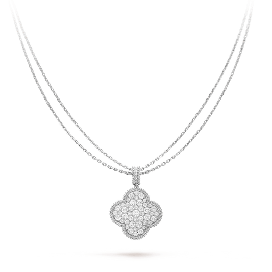 [Luxe Jewelry]CLOVER 25MM SILVER FULL DIAMOND BIG CLOVER NECKLACE