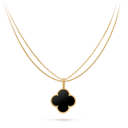 [Luxe Jewelry]CLOVER 25MM GOLD ONYX BIG CLOVER NECKLACE
